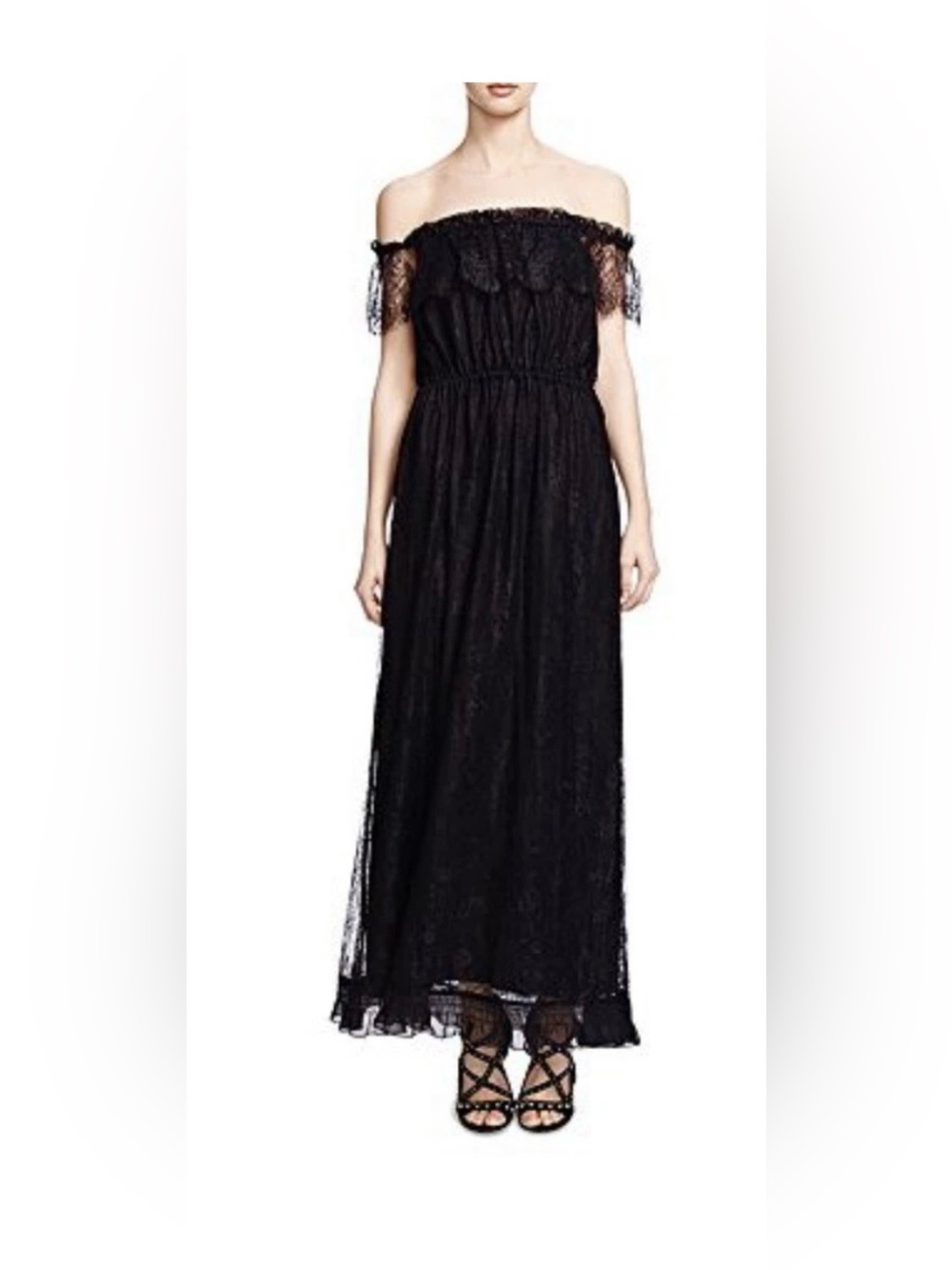 The Kooples Black Lace Maxi Dress with Sheer Overlay